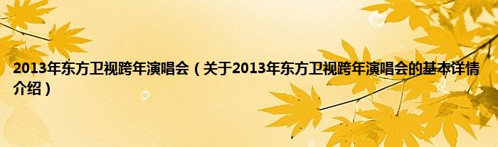 2013年东方卫视跨年演唱会（关于2013年东方卫视跨年演唱会的基本详情介绍）