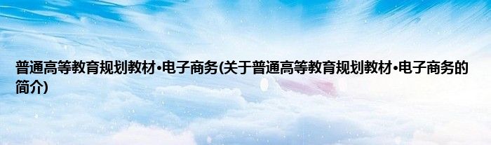 普通高等教育规划教材·电子商务(关于普通高等教育规划教材·电子商务的简介)