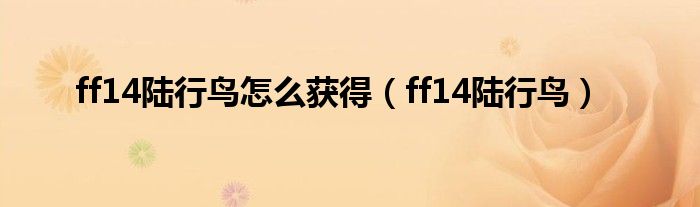 ff14陆行鸟怎么获得（ff14陆行鸟）