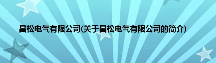 昌松电气有限公司(关于昌松电气有限公司的简介)
