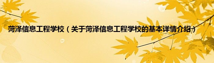 菏泽信息工程学校（关于菏泽信息工程学校的基本详情介绍）