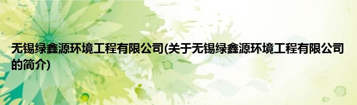 无锡绿鑫源环境工程有限公司(关于无锡绿鑫源环境工程有限公司的简介)
