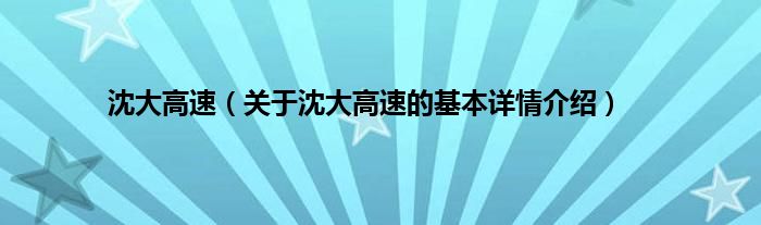 沈大高速（关于沈大高速的基本详情介绍）